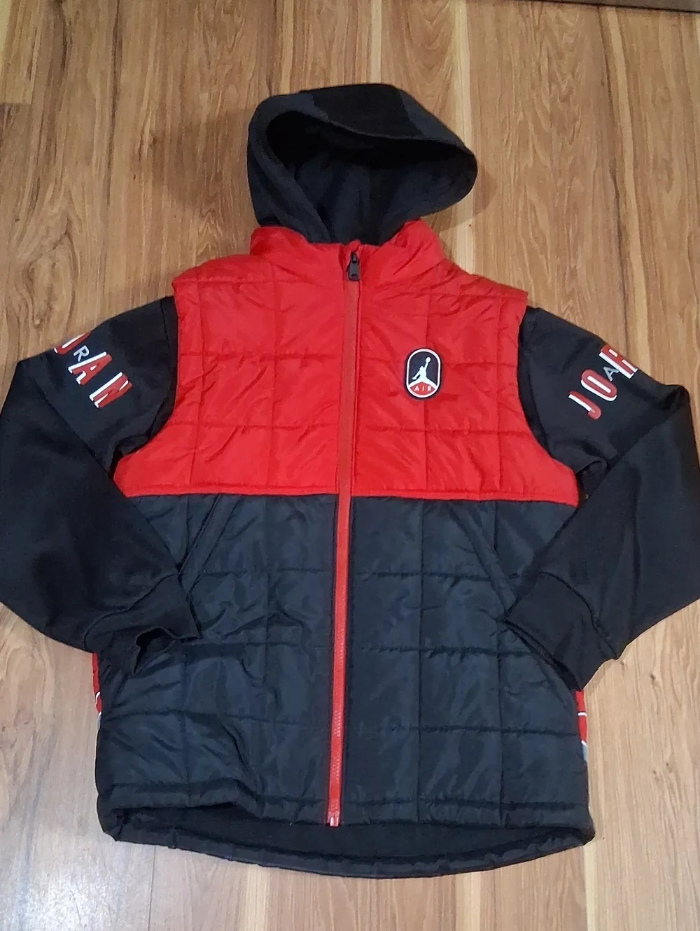 Jordan Red and Black Quilted Puffer Hoodie for Kids Winter Jacket